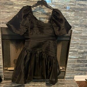 Joan Puff Sleeve Mini Dress - BLACK / 14